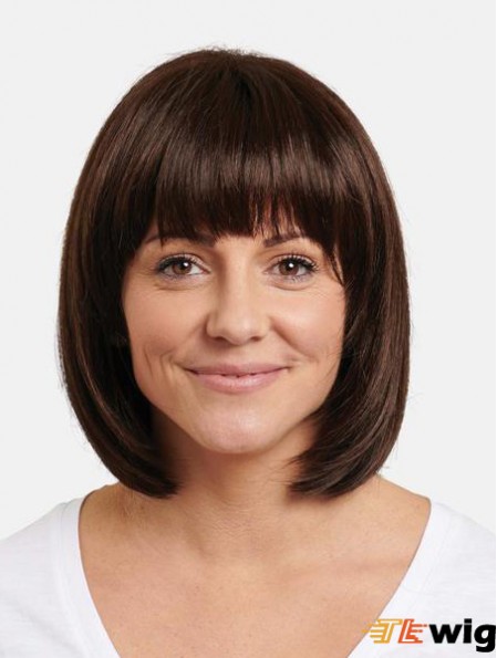  Remy Hair Chin Length Brown Straight Perfect Bob Wigs