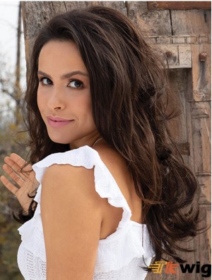 18" Wavy Capless Brown Without Bangs Long Wigs