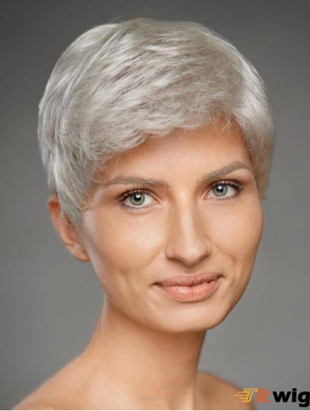 4 inch Straight Monofilament Synthetic New Grey Wigs