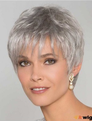 6 inch Straight Monofilament Synthetic Stylish Grey Wigs