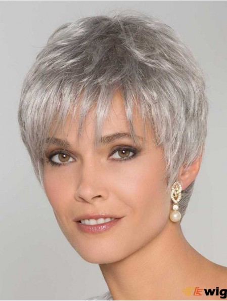 6 inch Straight Monofilament Synthetic Stylish Grey Wigs