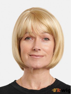 Blonde Straight Chin Length Remy Human Hair 10 inch Bobs Amazing Hand Tied Wigs