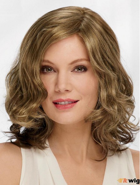 Blonde Synthetic Wavy Designed Medium Length Wig