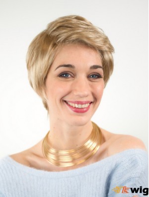 Exquisite Boycuts Short Blonde Synthetic Straight Lace Wigs