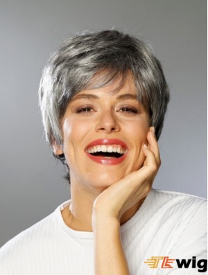 Lace Front Synthetic Short Straight Boycuts High Quality Grey Wigs