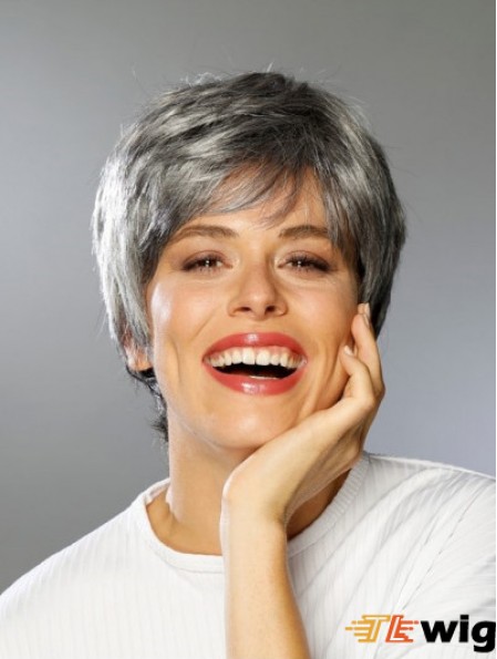 Lace Front Synthetic Short Straight Boycuts High Quality Grey Wigs