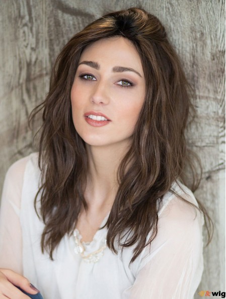 Long 100% Hand-tied Brown Wavy Layered Quality Human Hair Wigs