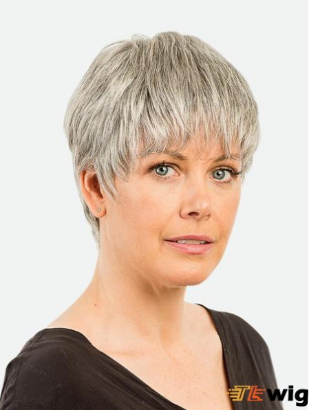 Monofilament 4 inch Straight Synthetic Boycuts Cropped Beautiful Grey Wigs