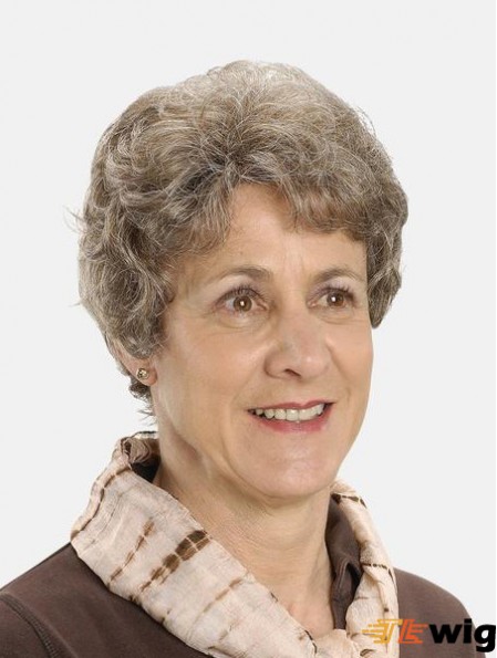 Monofilament 8 inch Curly Synthetic Layered Short Grey Wig