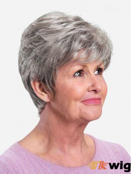 Monofilament 8 inch Straight Synthetic Boycuts Short Fabulous Grey Wigs