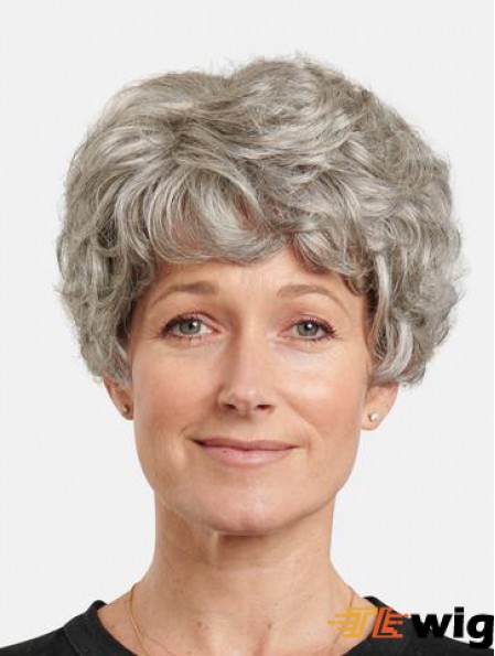Monofilament 8 inch Wavy Synthetic Layered Short Best Grey Wigs