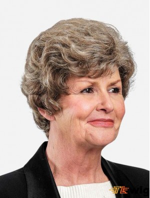 Short 100% Hand-Tied Brown Wavy 8 inch Human Hair Wigs For Women