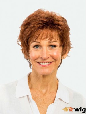 Short Monofilament Copper 8 inch Straight Synthetic Wig