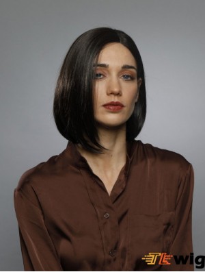 Shoulder Length Straight 100% Hand-tied Black Synthetic Fabulous Bob Style Wigs