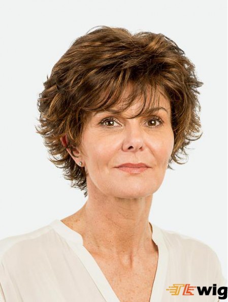 Straight Brown Monofilament Synthetic Layered 8 inch Short Wigs