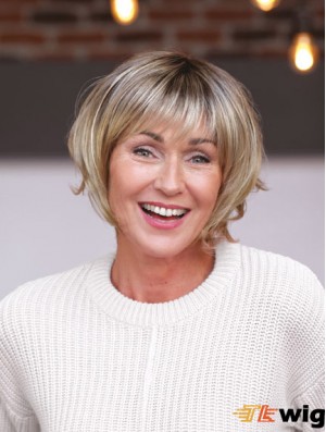 Stylish Boycuts Synthetic Blonde Monofilament Wavy Short Ladies Wigs