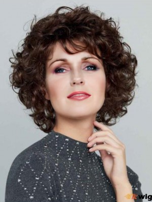 Brown Curly Wig Capless Chin Length Synthetic Wigs