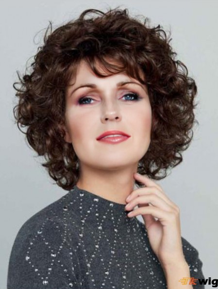 Brown Curly Wig Capless Chin Length Synthetic Wigs