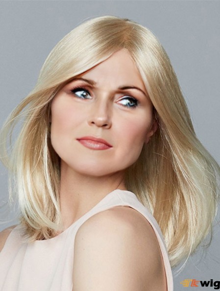 Synthetic Blonde Straight Monofilament Wigs Medium