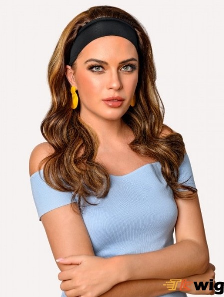 Blonde Long Wavy Human Hair Wigs With Headband