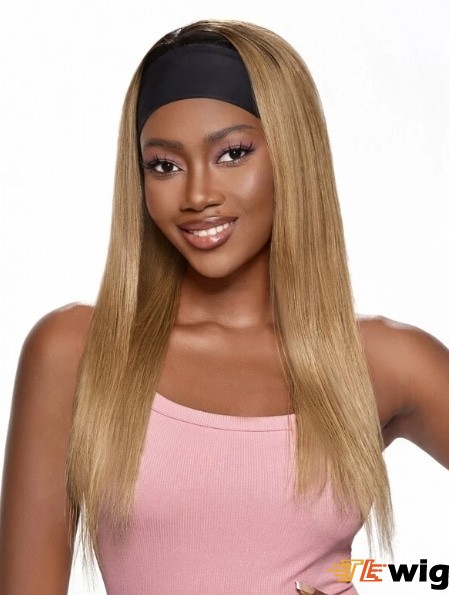 Blonde Straight Long Human Hair Headband Wigs