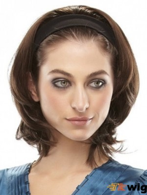 Chin Length Brown Straight Headband Synthetic Wigs