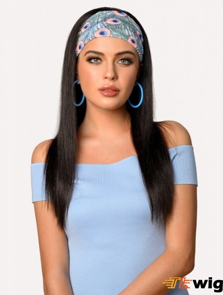 Headband Long Straight Human Hair Wigs