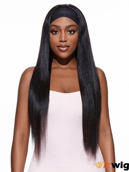 Headband Silky And Soft Long Straight Human Hair Wigs