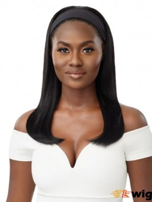 Headband Style Natural Black Long Straight Human Hair Wigs