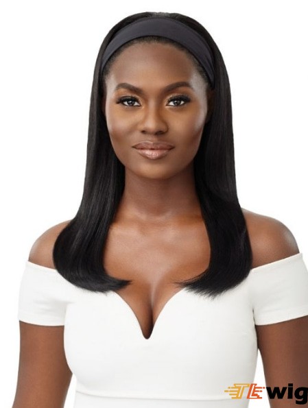 Headband Style Natural Black Long Straight Human Hair Wigs