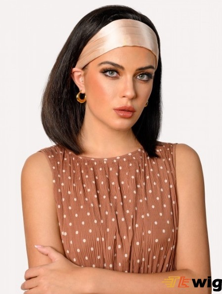 Human Hair Headband Brown Straight Wigs