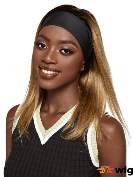 Shoulder Length Blonde Straight Human Hair Wigs With Headband