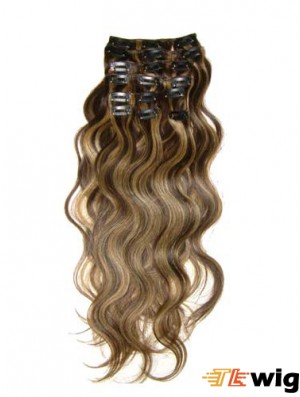 Clip In Hair Extensions With Remy Wavy Style Brown Color