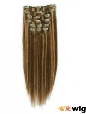 Fashion Brown Straight Remy Human Hair Clip In Hair Extensions