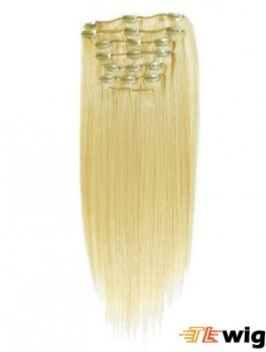 Style Blonde Straight Remy Human Hair Clip In Hair Extensions