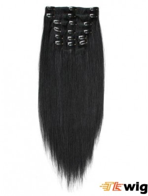 No-Fuss Black Straight Remy Human Hair Clip In Hair Extensions