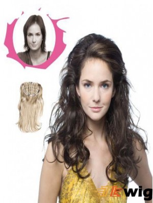 Long Curly Brown Sleek Synthetic Half Wigs