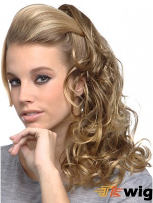 Amazing Blonde Curly Synthetic Clip In Hairpieces