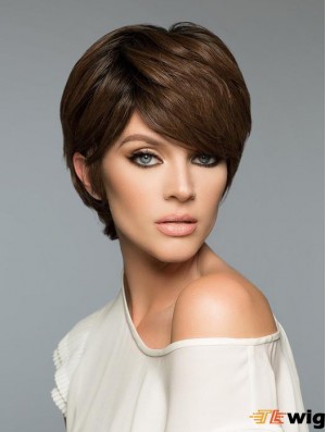 Fashion Brown Cropped Straight Boycuts Human Hair Wigs