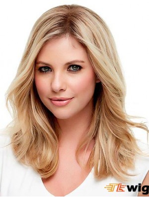 Human Hair Wavy Blonde With Monofilament Blonde Color Shoulder Length