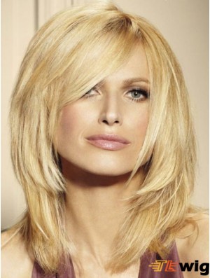 100% Human Hair Wigs Blonde Color Shoulder Length Layered Cut