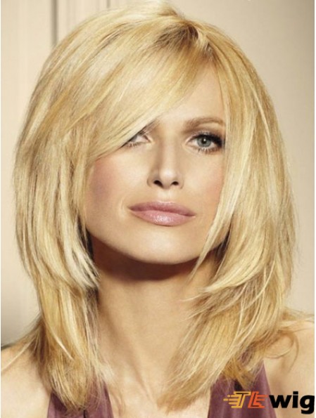 100% Human Hair Wigs Blonde Color Shoulder Length Layered Cut