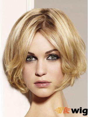 Blonde Bob Wig Remy Human Chin Length Lace Front Wavy Style