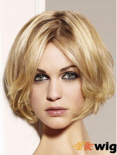 Blonde Bob Wig Remy Human Chin Length Lace Front Wavy Style