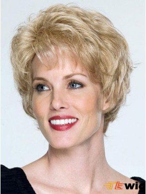 Classic Cap Wigs Remy Human Blonde Color Wavy Style Short Length