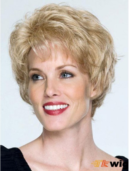 Classic Cap Wigs Remy Human Blonde Color Wavy Style Short Length