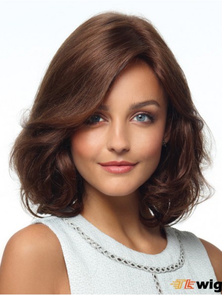 Curly Monofilament Human Wigs Brown Color