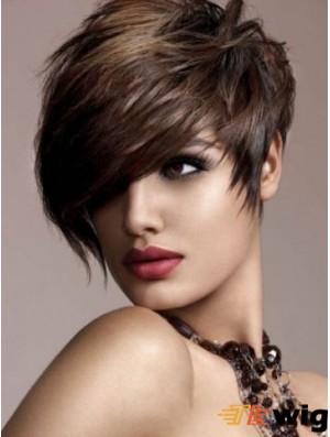 Human Hair Brown Wig Straight Style Short Length Boycuts