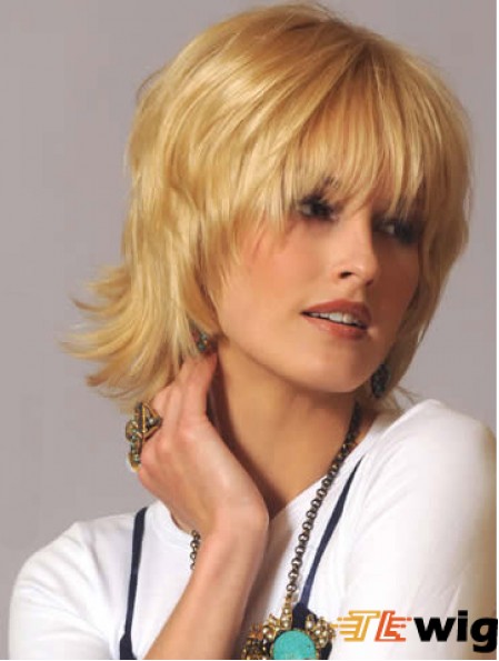 Human Hair Wavy Wigs Blonde Color Wavy Style With Capless