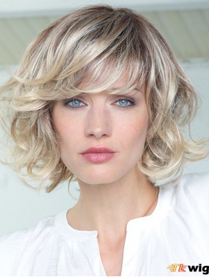 Human Hair Blonde Curly Wigs With Bangs